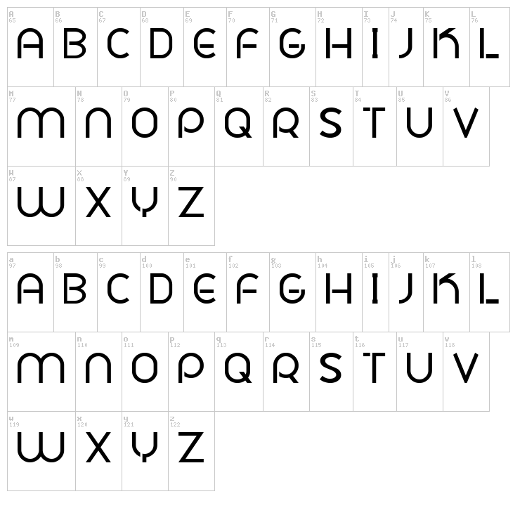 Plig Nova font map